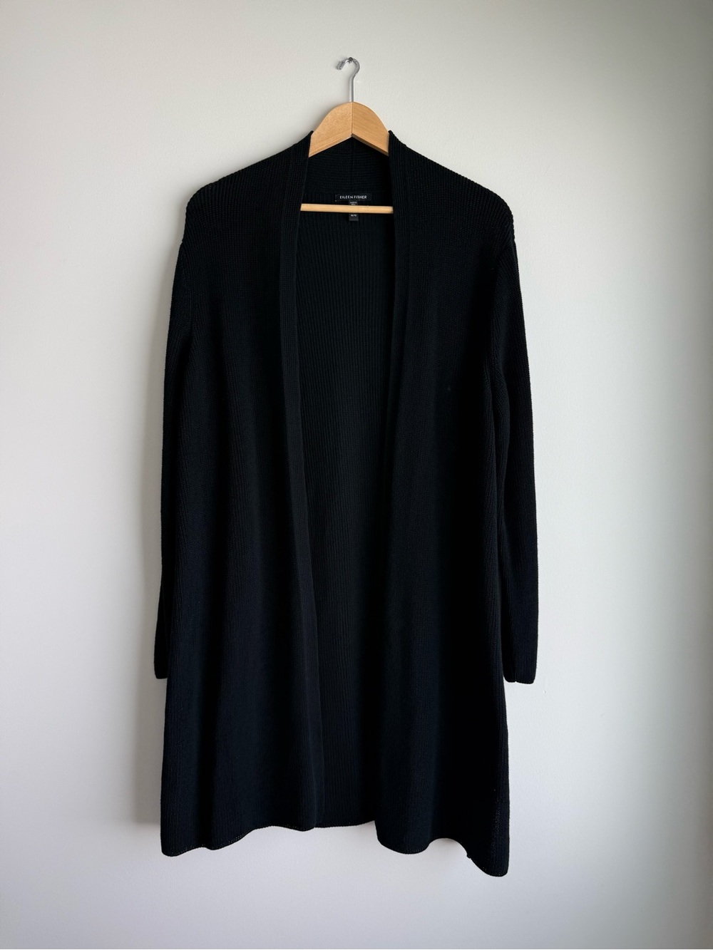 Eileen Fisher XL Black Organic Cotton Long Cardigan